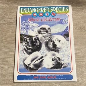 Vintage 1995 Endangered Species Coin White Collection Booklet with 4 Coins